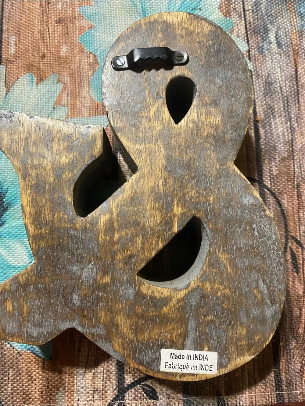 Carved Wooden Ampersand Wall Accent - Distressed Brown Finish